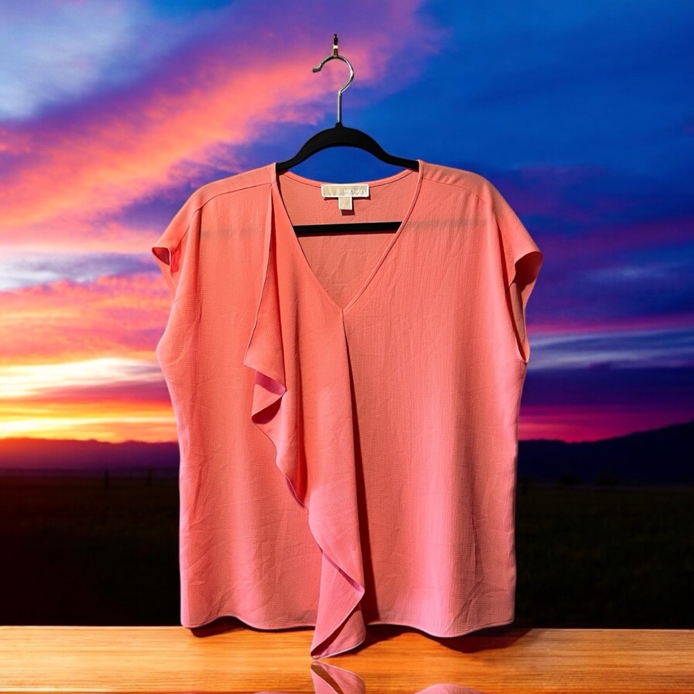 Michael Kors Coral Peach Elegant Ruffled Top